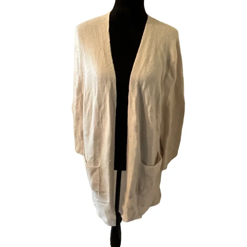 Madewell Womens Open Front Cardigan 3/4 Sleeve Sweater Size M‎ Beige Two Pockets